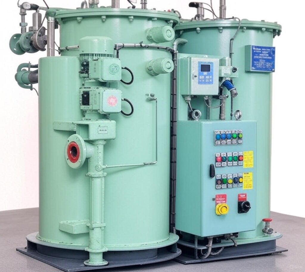 Typical oily water separator (OWS) operating principle diagram showing three-stage separation process according to MARPOL Annex I.

