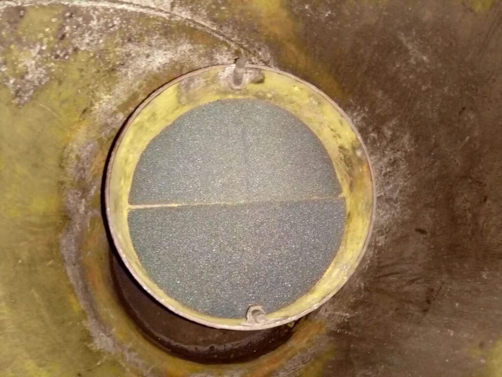 New Stage 2 coalescer element installed inside an oily water separator (OWS), showing internal housing condition during onboard maintenance.