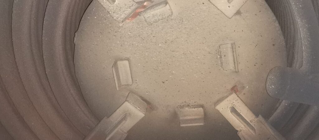 internal view of marine economizer showing soot deposits and heat transfer surfaces